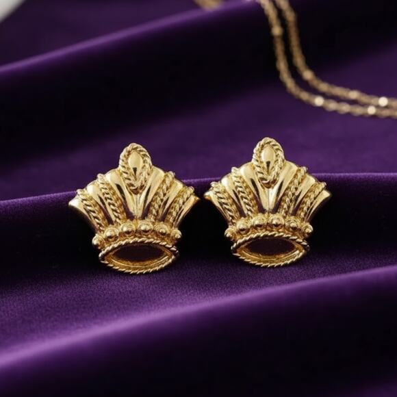 Trifari Jewelry - Vintage Trifari Crown Gold Textured Pierced Earrings Signed